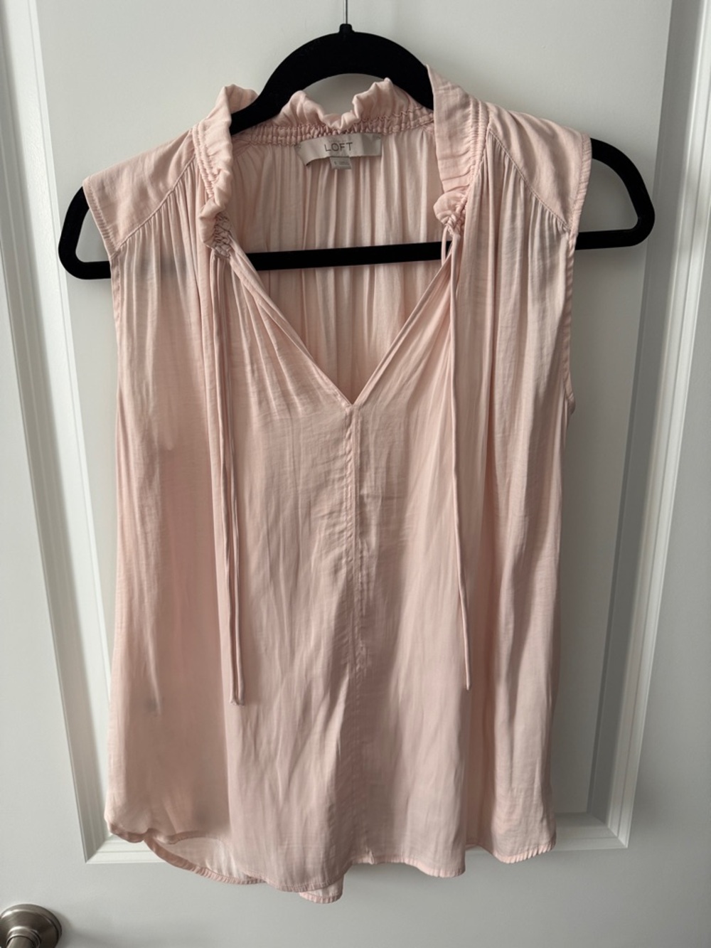 LOFT Light Pink Sleeveless Tie-Neck Blouse